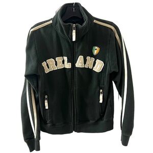 Retro Irish Kids Dark Green Ireland Hooded Zip Sweatshirt Size 8-10 Fleece Lined